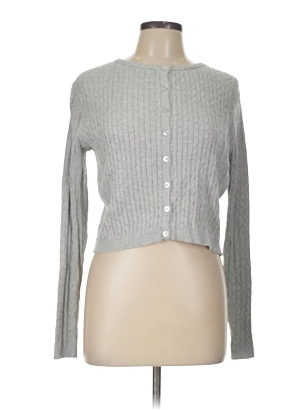 wild fable Light Gray Cable Knit Cropped Button-Front Cardigan L